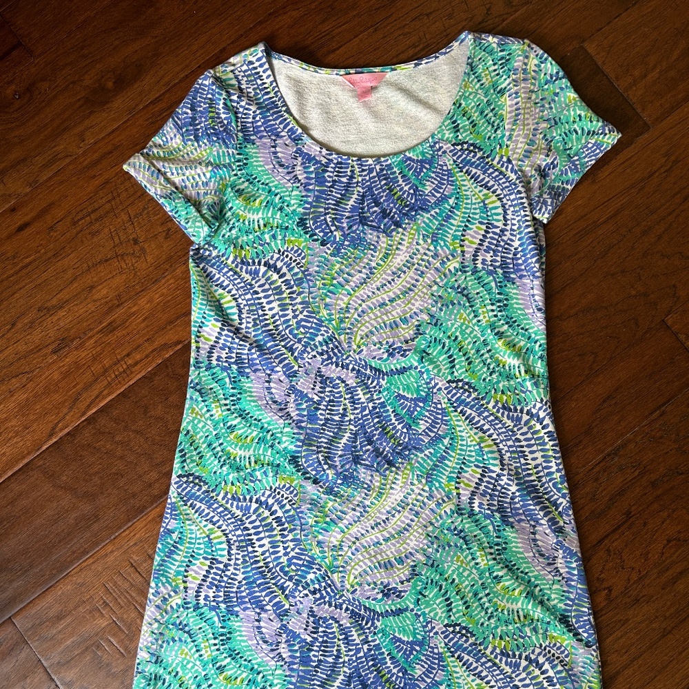 Lilly Pulitzer Tammy T-Shirt Dress Size XS Small Blue Current Fantasea - Picture 2 of 13